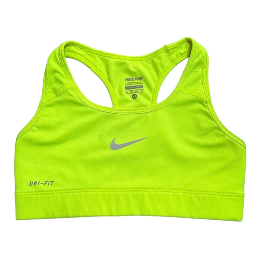 Nike Pro swoosh dri-fit neon green/yellow sports bra women’s size XS